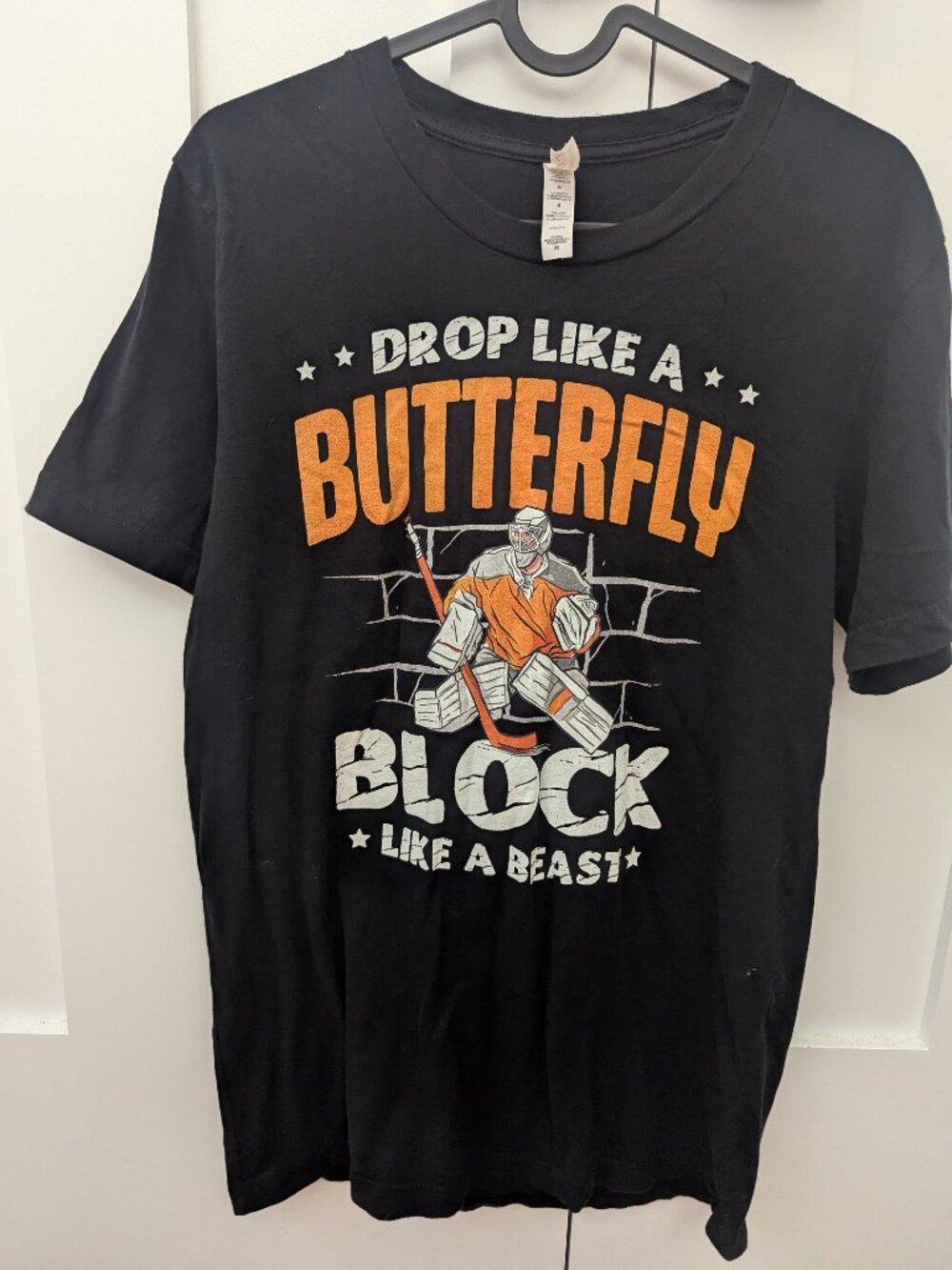 Black Ice Hockey Goalie Tee - Drop Like a Butterfly size M